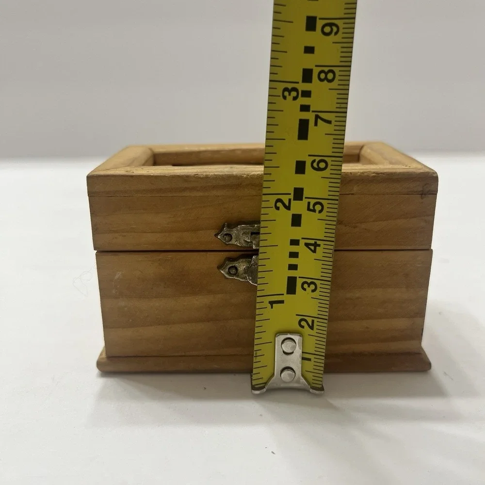 Wooden Handmade Mini Trinket Box Woven Hinged Lid Metal Latch 3.5x2.25x2